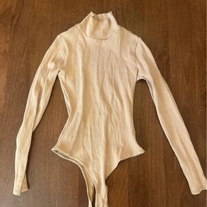 Women's Tan Ribbed Long Sleeve Bodysuit
